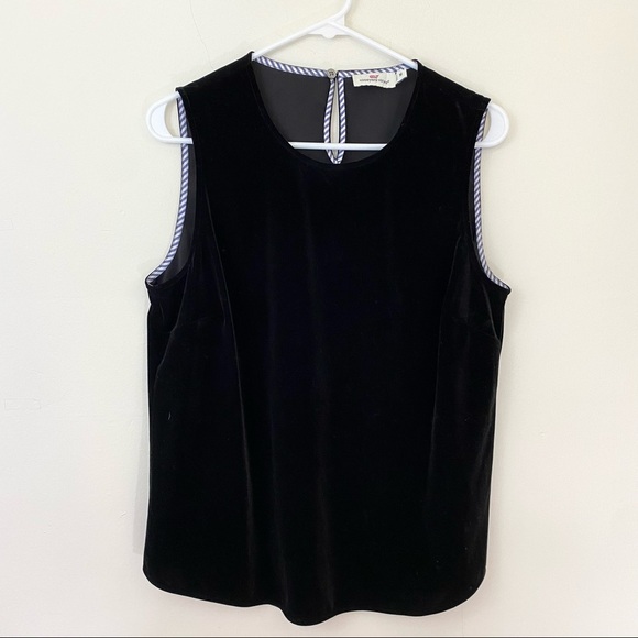 Vineyard Vines Black Velvet Sleeveless Tank Shell Boxy High Neck Velour Medium - Picture 1 of 4